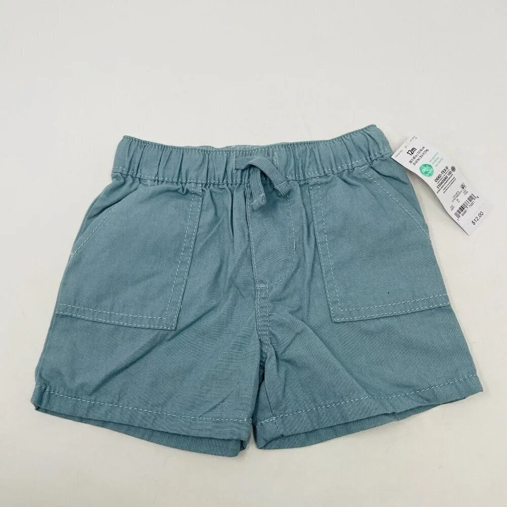 OshKosh B'gosh Toddler Boys 12M Solid Woven Pull-On Shorts in Teal Blue‎ 2533